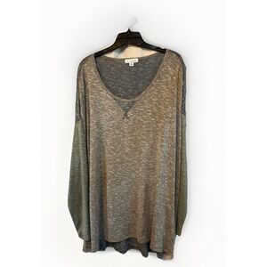 LA Threads Taupe Green Navy Heather V Neck LS Top Women's Size 2X NEW!